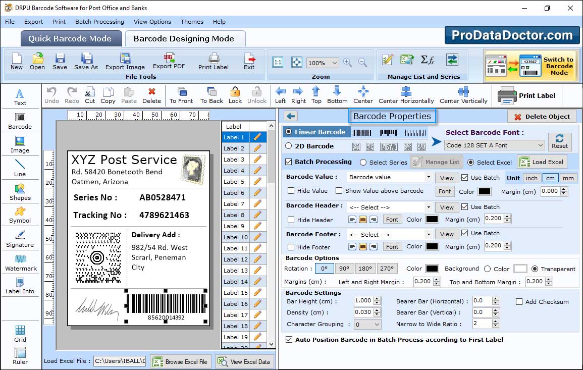 Barcode Label Maker for Post Office and Bank