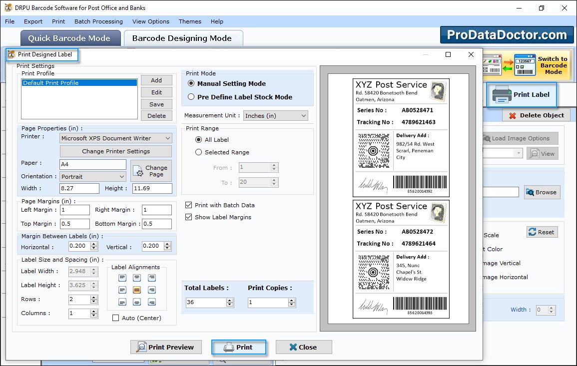 Barcode Label Maker for Post Office and Bank