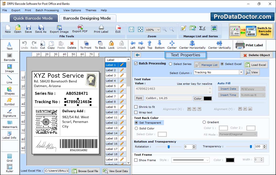 Barcode Label Maker for Post Office and Bank