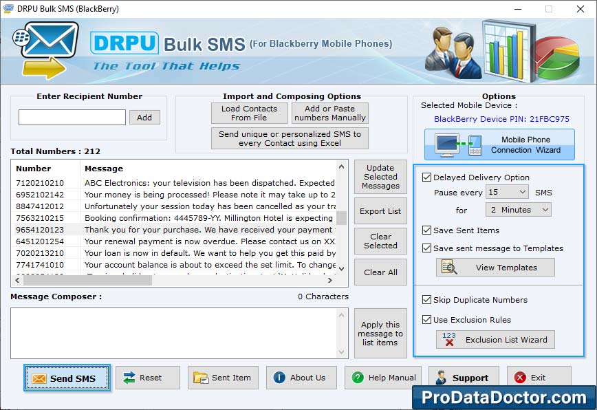 Bulk SMS Software for BlackBerry Mobile Phones