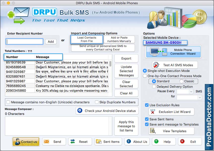 Mac Bulk SMS Software for Android Mobile Phone