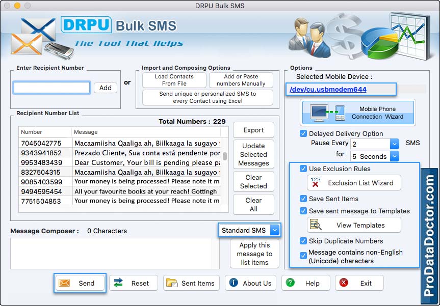 Mac Bulk SMS Software for GSM Mobile Phones